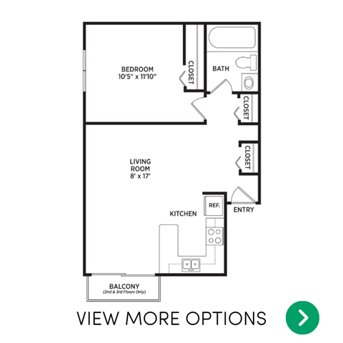 1 bedroom apartment floor plans in East Lansing, MI near Michigan State University | Courtyard Flatlets